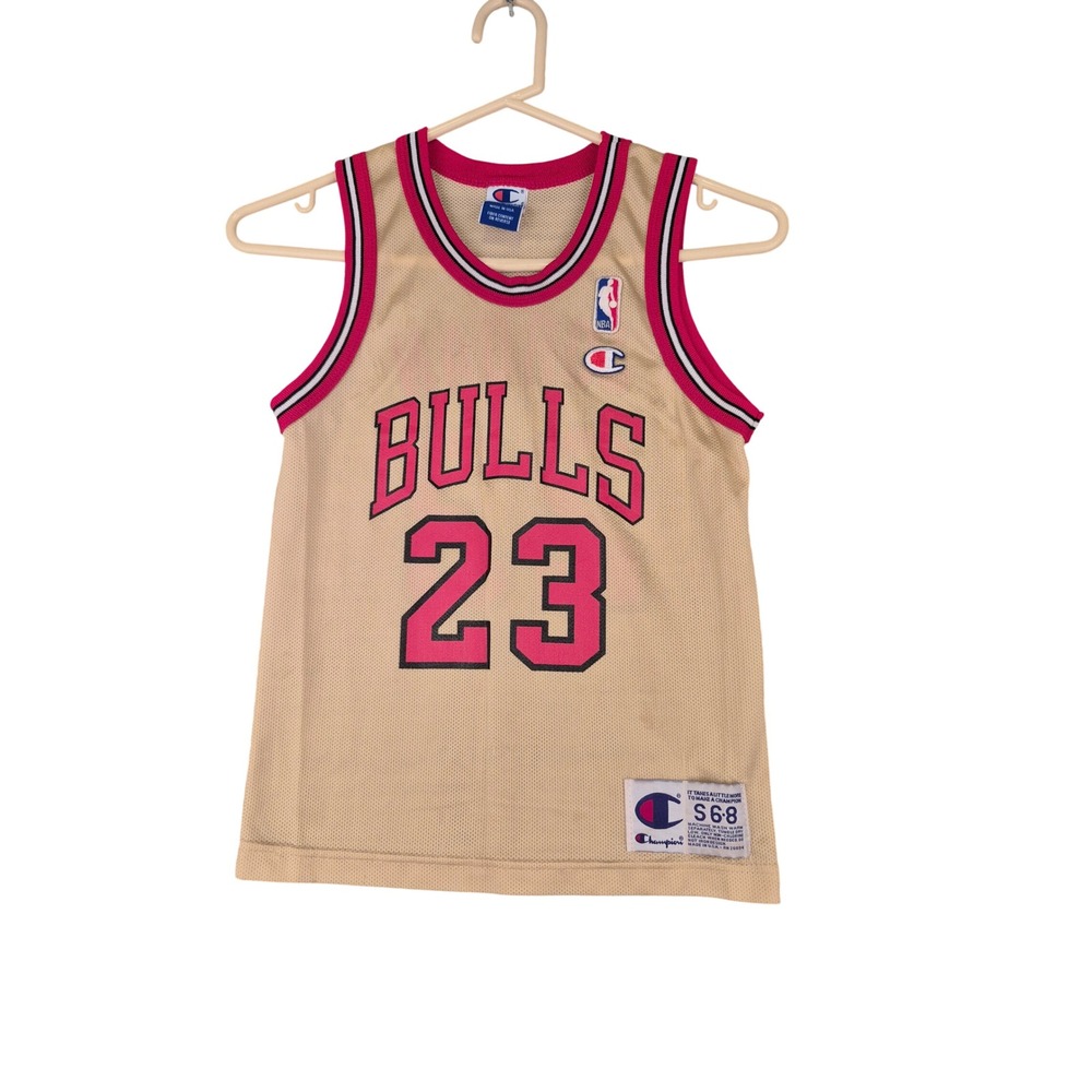 Champion Michael Jordan Chicago Bulls Jersey Kids S 6-8 Gold Red NBA 23 Vintage